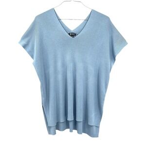 Versona Short Sleeve Sweater Top‎ V Neck Hi Low Hem Light Blue Women's XL